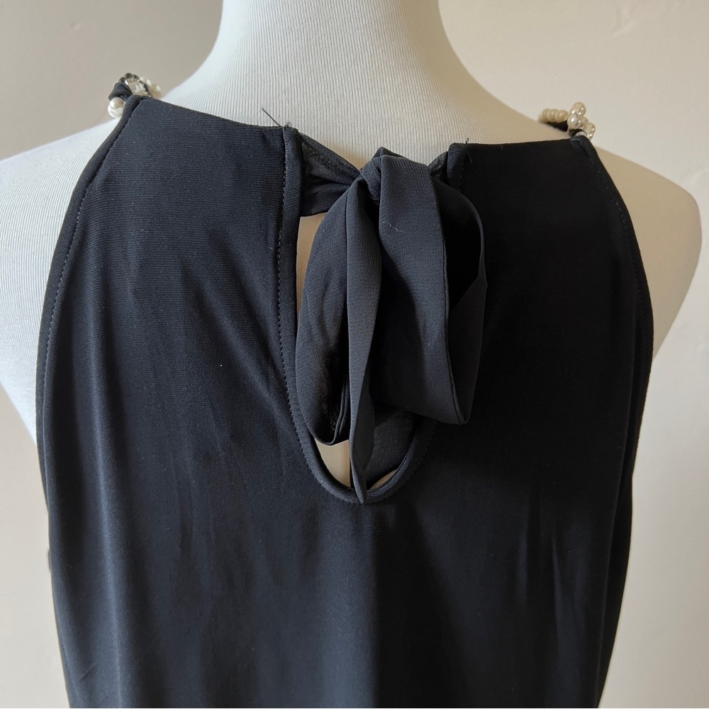 WHBM SLEEVELESS BLOUSE TOP PEARL BEAD NECKLINE BOW TIE BACK BLACK M NWT - Picture 7 of 12